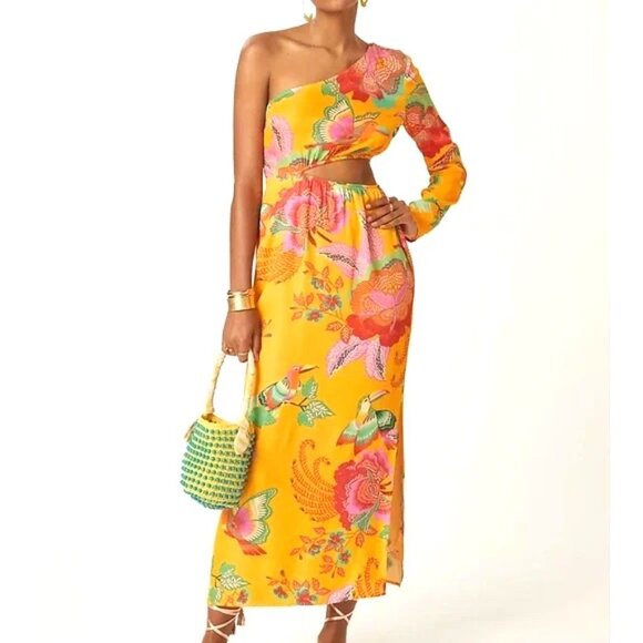 FARM Rio Dresses & Skirts - FARM Rio Anthropologie  One Shoulder DressTropical Feminine Dopamine Dressing